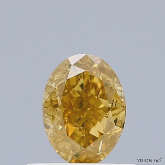0.72 Carat Natural Fancy Brownish Orangy Yellow color Diamond ,Oval Modified Brilliant Cut Diamond , i1 Clarity