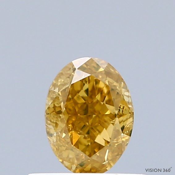 0.72 Carat Natural Fancy Brownish Orangy Yellow color Diamond ,Oval Modified Brilliant Cut Diamond , i1 Clarity