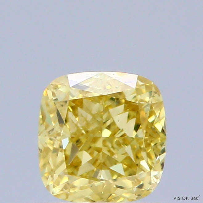 0.77 Carat Natural Fancy Vivid Yellow color Diamond ,Cushion Modified Brilliant Cut Diamond , Vs1 Clarity