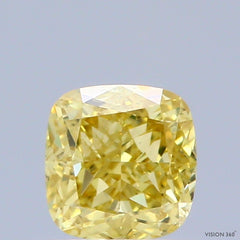 0.77 Carat Natural Fancy Vivid Yellow color Diamond ,Cushion Modified Brilliant Cut Diamond , Vs1 Clarity